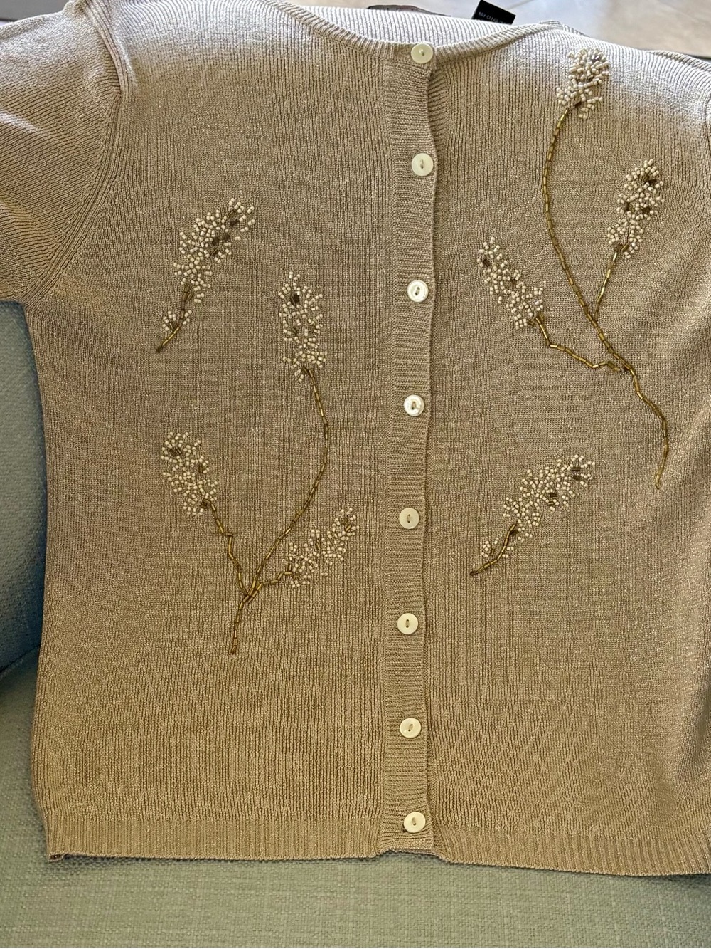 ICON Gold Knit Cardigan with Beaded Floral Embroidery